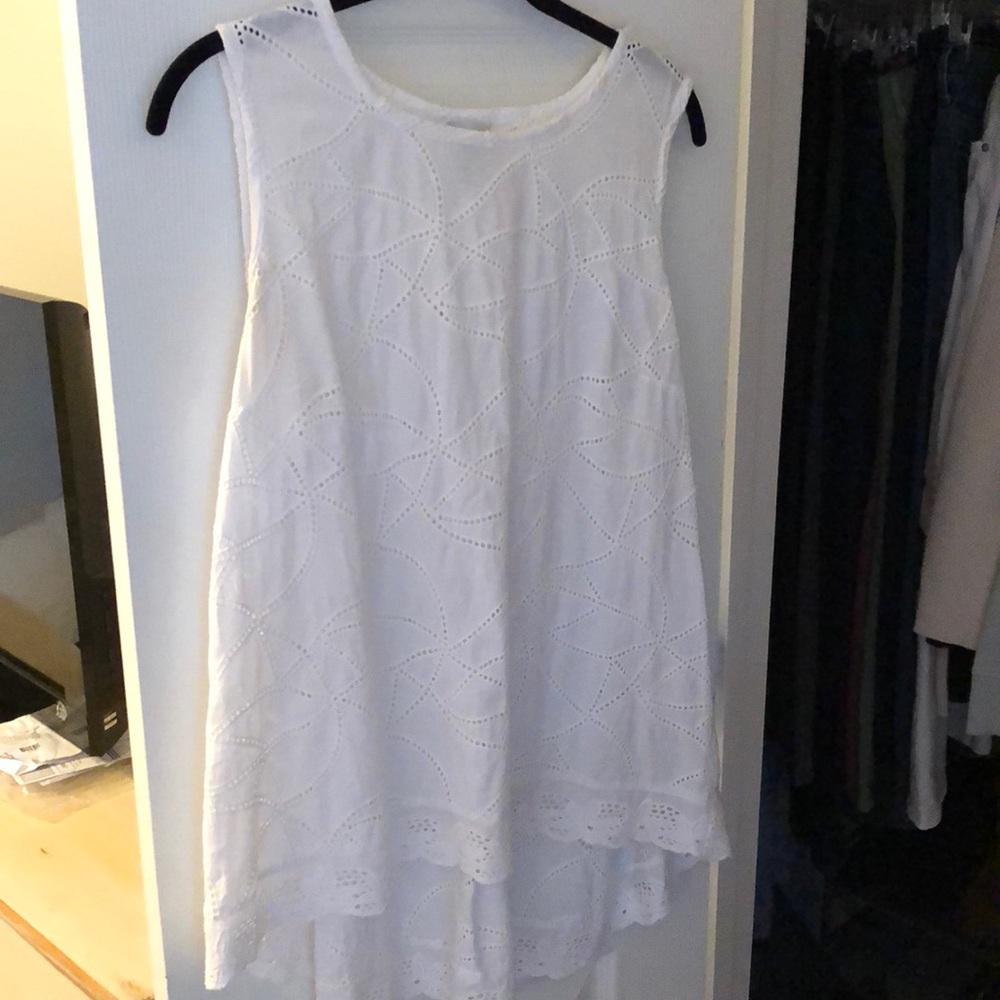White sleeveless eyelet top